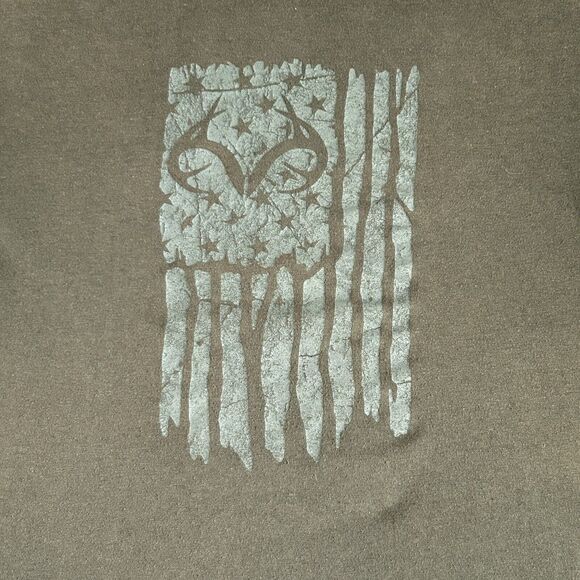 Real Tree Mens Tee Shirt Large Green Flag Antler Logo Outdoors Hunting Chore - Picture 3 of 14